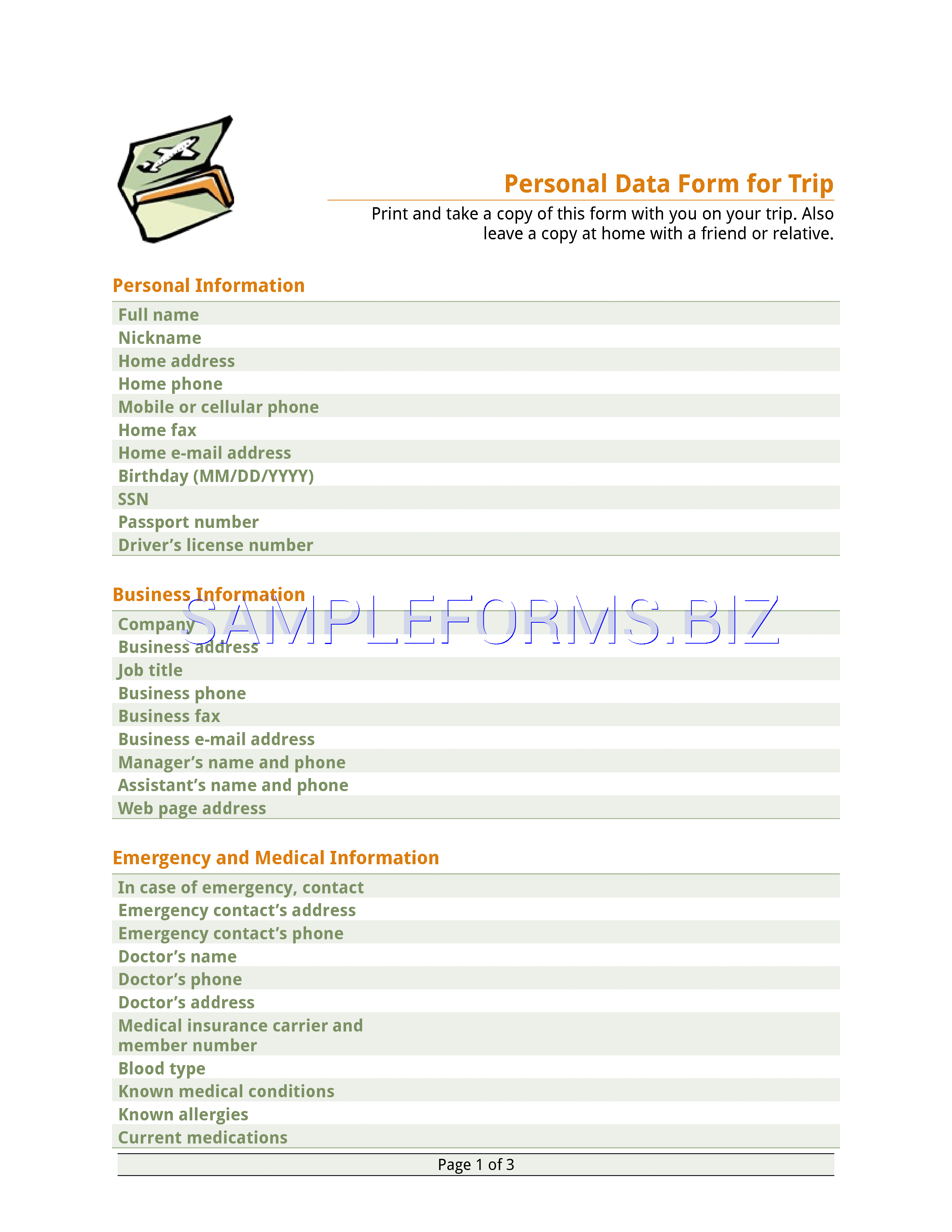 Preview free downloadable Itinerary Template 2 in PDF (page 1)